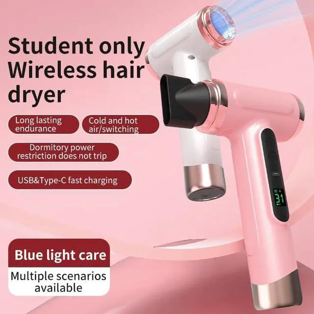 Alt view image 2 of 7 - Cordless Hair Dryer, 15000mAh Rechargeable Blow Dryer 200W Battery Operated Hairdryer with 3 Adjustable Wind Modes and Display Screen, for Travel Camping