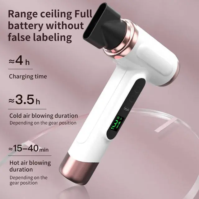 Alt view image 4 of 7 - Cordless Hair Dryer, 15000mAh Rechargeable Blow Dryer 200W Battery Operated Hairdryer with 3 Adjustable Wind Modes and Display Screen, for Travel Camping