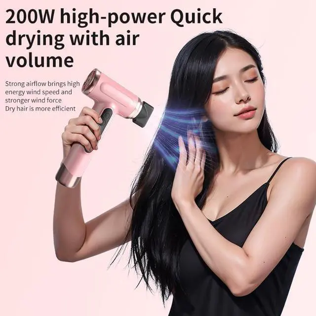 Alt view image 5 of 7 - Cordless Hair Dryer, 15000mAh Rechargeable Blow Dryer 200W Battery Operated Hairdryer with 3 Adjustable Wind Modes and Display Screen, for Travel Camping