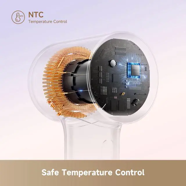 Alt view image 5 of 7 - Mini High-Speed Hair Dryer, 270g Lightweight, Fast Drying, Customizable Modes, 100,000RPM Motor, NTC Temperature Control, Negative Ion Cares, 5 Cutomizable Modes, White