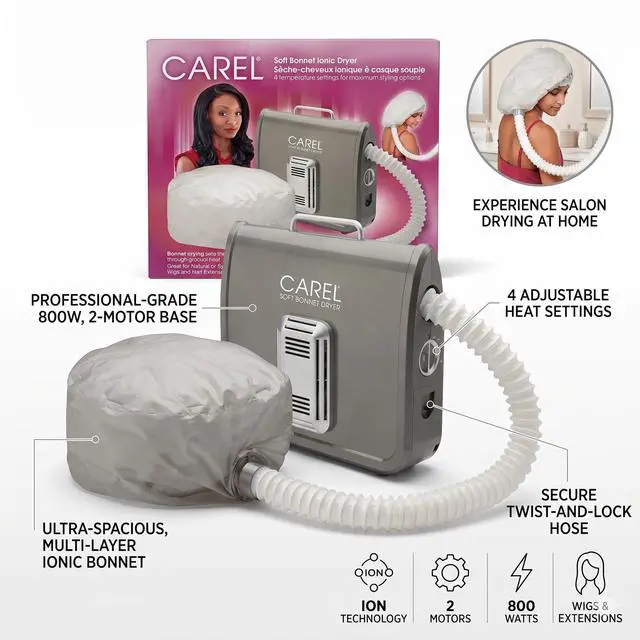 Alt view image 7 of 7 - Soft Bonnet Hair Dryer Portable Hair Dryer with Hood and Adjustable Cap for Curly Hair, Quiet Deep Conditioning Hooded Dryer System