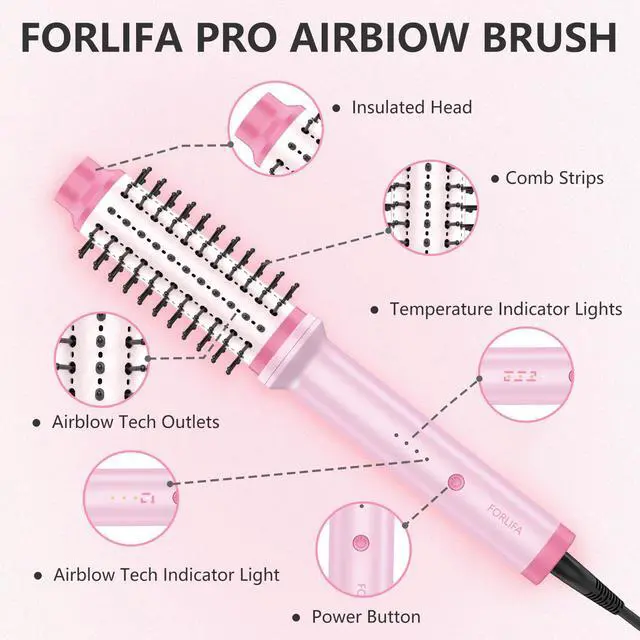 Alt view image 4 of 7 - Thermal Brush Blowout, 1 1/2 inch Ceramic Heated Round Brush with Cool Airflow Styler, Hair Straightener Brush for Bouncy Hair, Straightening, Curling & Volume, 1.2 Billion Ionic, Dual Voltage