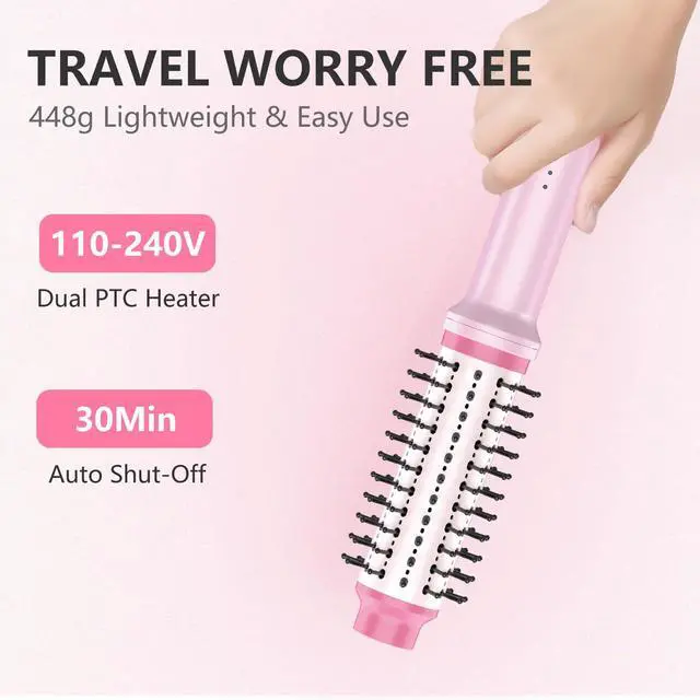 Alt view image 5 of 7 - Thermal Brush Blowout, 1 1/2 inch Ceramic Heated Round Brush with Cool Airflow Styler, Hair Straightener Brush for Bouncy Hair, Straightening, Curling & Volume, 1.2 Billion Ionic, Dual Voltage