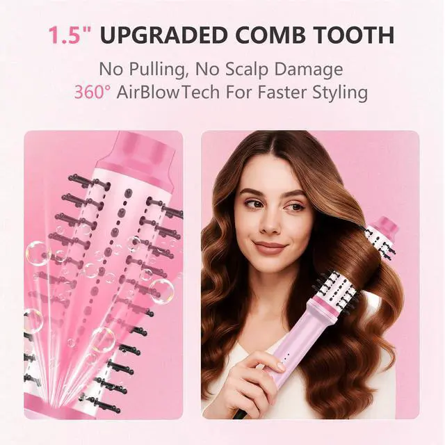 Alt view image 7 of 7 - Thermal Brush Blowout, 1 1/2 inch Ceramic Heated Round Brush with Cool Airflow Styler, Hair Straightener Brush for Bouncy Hair, Straightening, Curling & Volume, 1.2 Billion Ionic, Dual Voltage