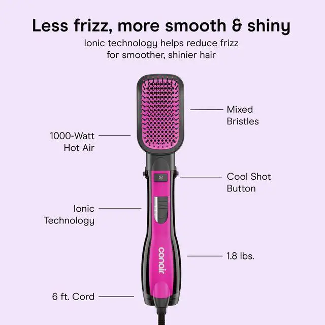Alt view image 4 of 7 - All-in-One Hot Air Brush, Ionic Technology, Mixed Bristles, 1000W