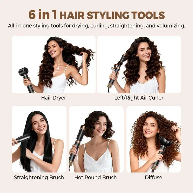 Alt view image 2 of 7 - 6 in 1 Hair Dryer Brush & Air Styler, Professional Blowout Brush with LCD Screen, Multi-Styler for Volume & Shine, 122°F-230°F Precision Heat, ALCI Safety Plug