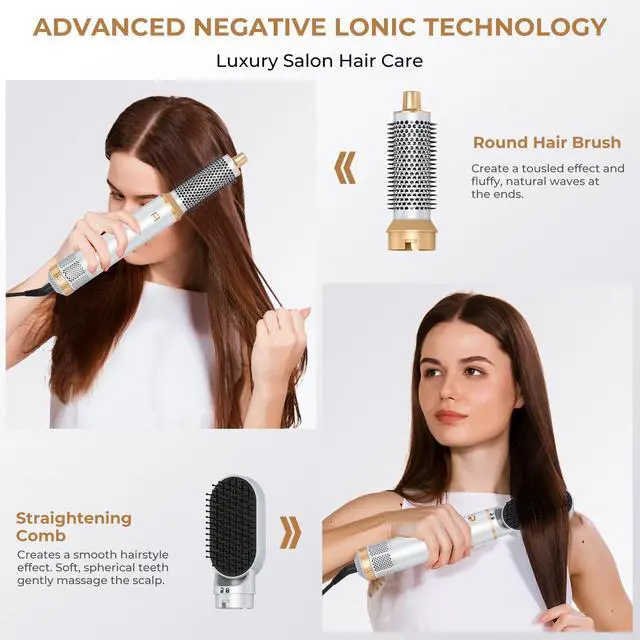 Alt view image 3 of 7 - Hair Dryer Brush 5 in 1, Blow Dryer Brush Set with Air Curler Wrap Hair Styler, Negative Ionic Blow Dry Brush, Detachable Hair Tool for Curling, Volumizer,Straightener,Drying