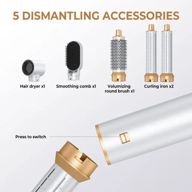 Alt view image 6 of 7 - Hair Dryer Brush 5 in 1, Blow Dryer Brush Set with Air Curler Wrap Hair Styler, Negative Ionic Blow Dry Brush, Detachable Hair Tool for Curling, Volumizer,Straightener,Drying
