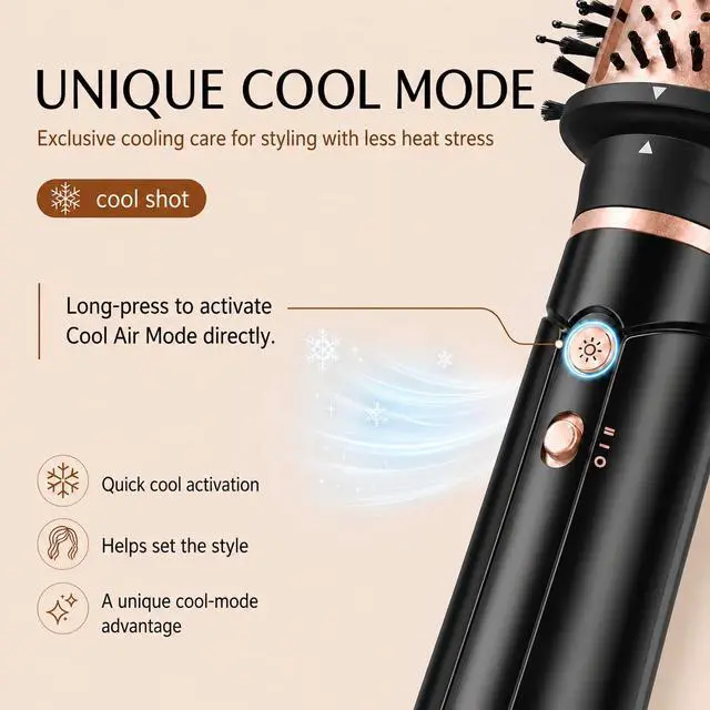 Alt view image 7 of 7 - Upgraded 2026 Hair Blow Dryer Brush, Ultra-Fast Drying All in One Ionic Oval Hot Air Brush Adds Shine, Volume, Fullness & Smooth for Long Hair, Frizz-Free Shiny Hair, 8 Mode 60 &75mm Brush