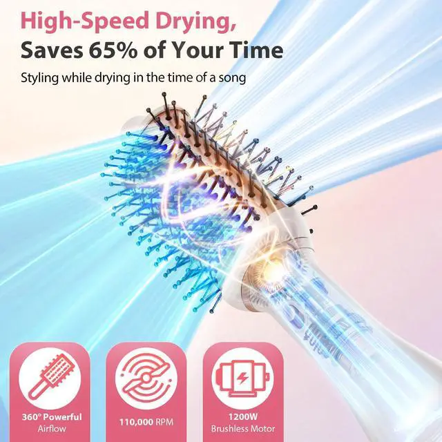Alt view image 3 of 7 - Hair Dryer Brush, 4-in-1 One-Step Ionic Oval&Flat Brush Hot Air Brush