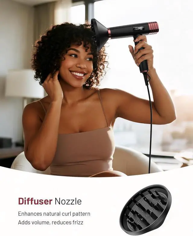Alt view image 4 of 7 - Dual Voltage Travel Hair Dryer with Diffuser, 1875W Ionic,Black