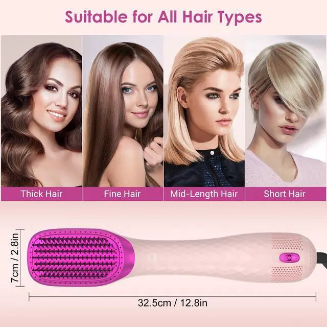 Alt view image 6 of 7 - 3 in 1 Hair Dryer Brush Professional 1200W Powerful Ceramic Tourmaline 3 Heat/2 Speed Settings One Step Hair Dryer and Styler (Pink)