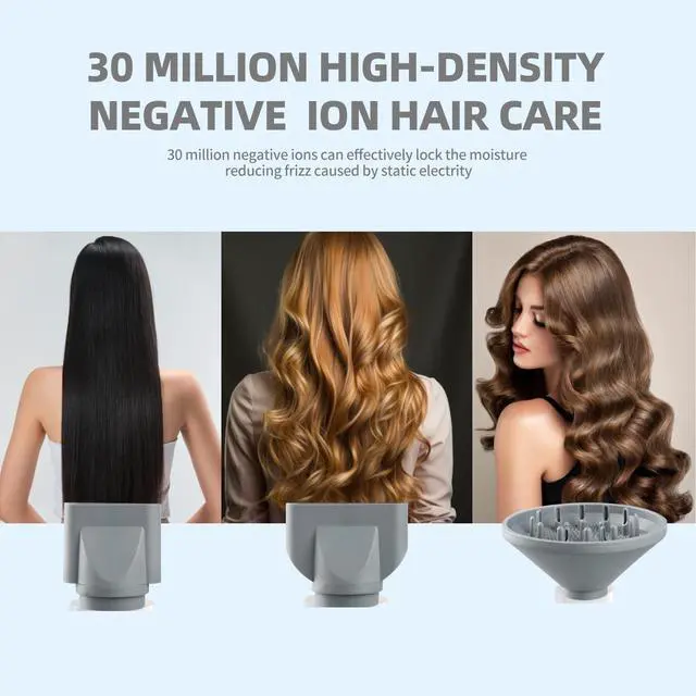 Alt view image 7 of 7 - Salon Ionic Hair Dryer, 1800W High-Speed Foldable Travel Blow Dryer, Brushless Motor for Fast Drying & Frizz Control, 3 Temps & 3 Speeds, Lightweight, Portable & Quiet with 3 Magnetic Nozzles