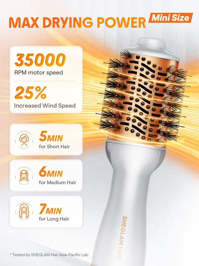 Alt view image 5 of 7 - Hair Mini Blow Dryer Brush, Travel Dual Voltage 120V-240V Hot Air Brush Styler, 35000 RPM Hair Dryer Brush with 2 Heat Settings for Smooth Anti-Frizz Blowouts, Adds Shine, Volume & Fullness