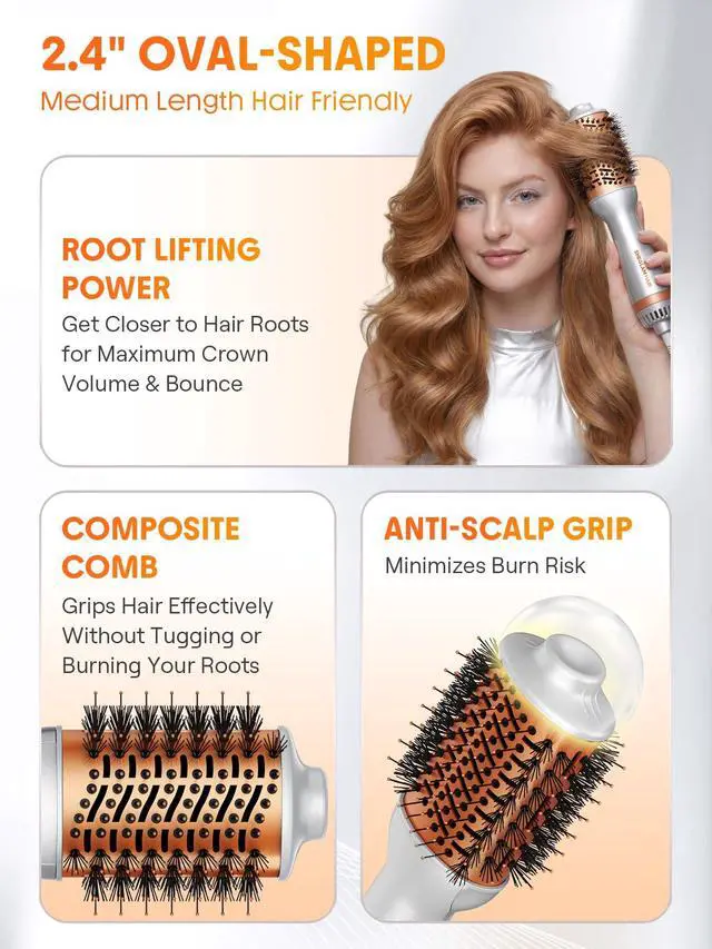 Alt view image 7 of 7 - Hair Mini Blow Dryer Brush, Travel Dual Voltage 120V-240V Hot Air Brush Styler, 35000 RPM Hair Dryer Brush with 2 Heat Settings for Smooth Anti-Frizz Blowouts, Adds Shine, Volume & Fullness