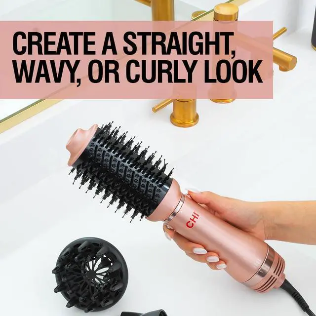 Alt view image 2 of 4 - Volumizer 4-in-1 Blowout Brush, Hair Dryer for Smooth, Silky & Shiny Hair, Four Interchangeable Attachments for Versatile Styling, Rose Gold