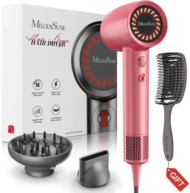 Main image of Hair Dryer with Diffuser, 1600W Fast Drying Low Noise Ionic Hair Dryer for Curly Hair with Diffuser,Nozzle and Hair Brush,120,000 RPM Blow Dryer Ideal for Women