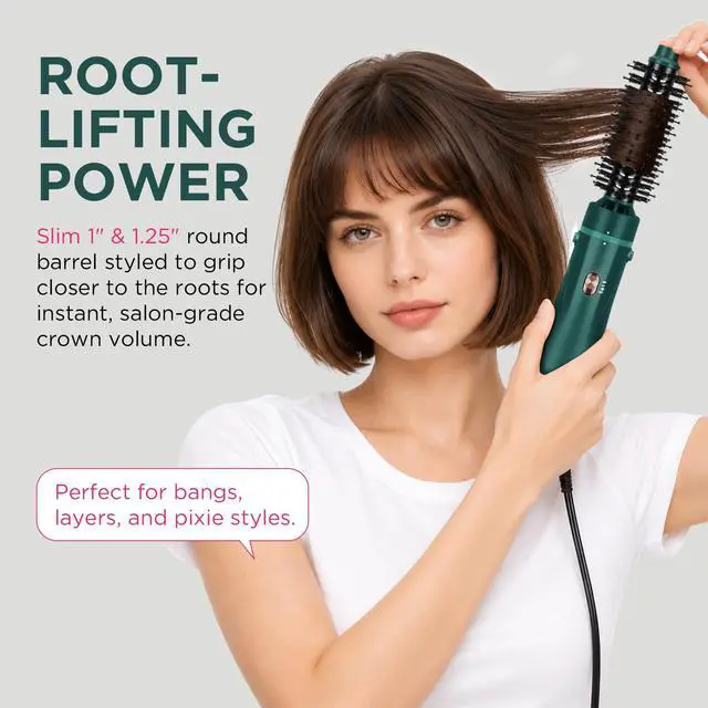 Alt view image 2 of 7 - Hair Dryer Brush, One Step Hair Dryer & Volumizing Hot Air Brush, 3 Heat/Speed Settings, Advanced Ionic Technology, Ceramic Coating, Nylon Pins & Tufted Bristles, Dark Green, 1100W, 125V