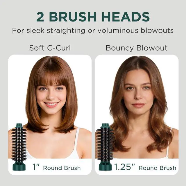 Alt view image 4 of 7 - Hair Dryer Brush, One Step Hair Dryer & Volumizing Hot Air Brush, 3 Heat/Speed Settings, Advanced Ionic Technology, Ceramic Coating, Nylon Pins & Tufted Bristles, Dark Green, 1100W, 125V