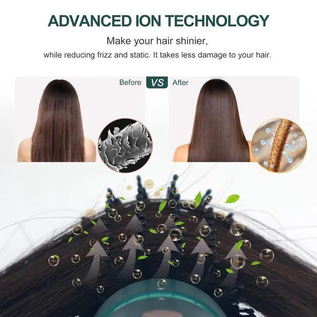 Alt view image 5 of 7 - Hair Dryer Brush, One Step Hair Dryer & Volumizing Hot Air Brush, 3 Heat/Speed Settings, Advanced Ionic Technology, Ceramic Coating, Nylon Pins & Tufted Bristles, Dark Green, 1100W, 125V