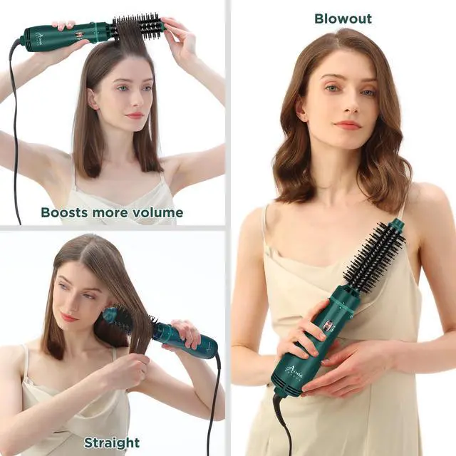 Alt view image 7 of 7 - Hair Dryer Brush, One Step Hair Dryer & Volumizing Hot Air Brush, 3 Heat/Speed Settings, Advanced Ionic Technology, Ceramic Coating, Nylon Pins & Tufted Bristles, Dark Green, 1100W, 125V
