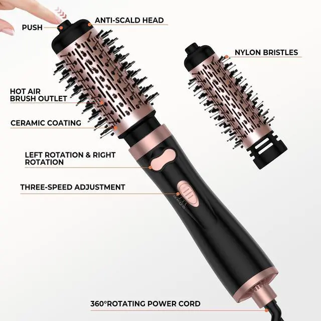 Alt view image 3 of 7 - 3 in 1 Rotating Hair Dryer Brush, Auto Rotating Blow Dryer Brush Spinning with 2 Brushes (2" & 1.5"), Negative Ionic Brush Blow Dryer, Round Brush Blow Dryer Volumize Curling 100-120V