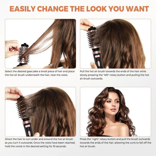 Alt view image 4 of 7 - 3 in 1 Rotating Hair Dryer Brush, Auto Rotating Blow Dryer Brush Spinning with 2 Brushes (2" & 1.5"), Negative Ionic Brush Blow Dryer, Round Brush Blow Dryer Volumize Curling 100-120V