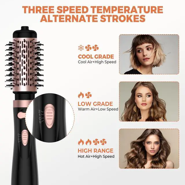 Alt view image 5 of 7 - 3 in 1 Rotating Hair Dryer Brush, Auto Rotating Blow Dryer Brush Spinning with 2 Brushes (2" & 1.5"), Negative Ionic Brush Blow Dryer, Round Brush Blow Dryer Volumize Curling 100-120V