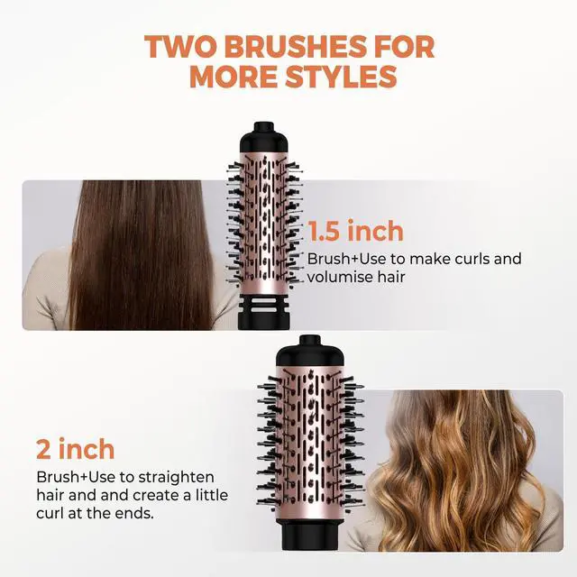 Alt view image 6 of 7 - 3 in 1 Rotating Hair Dryer Brush, Auto Rotating Blow Dryer Brush Spinning with 2 Brushes (2" & 1.5"), Negative Ionic Brush Blow Dryer, Round Brush Blow Dryer Volumize Curling 100-120V