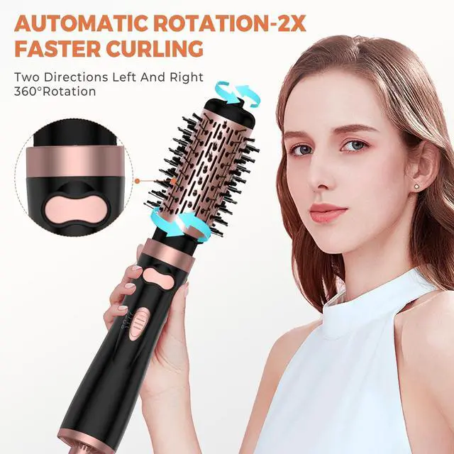 Alt view image 7 of 7 - 3 in 1 Rotating Hair Dryer Brush, Auto Rotating Blow Dryer Brush Spinning with 2 Brushes (2" & 1.5"), Negative Ionic Brush Blow Dryer, Round Brush Blow Dryer Volumize Curling 100-120V