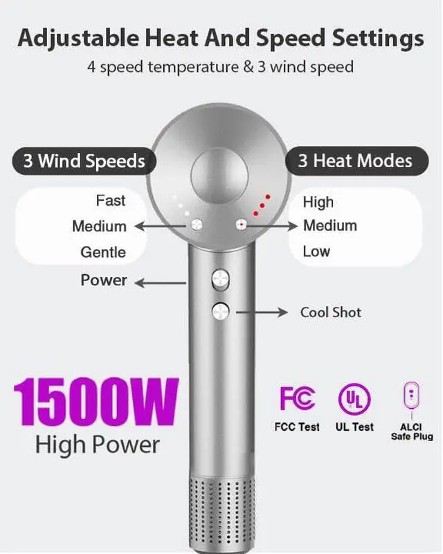 Alt view image 3 of 7 - Hair Dryer with Carry Case, 160,000 RPM High Speed Ionic Blow Dryer