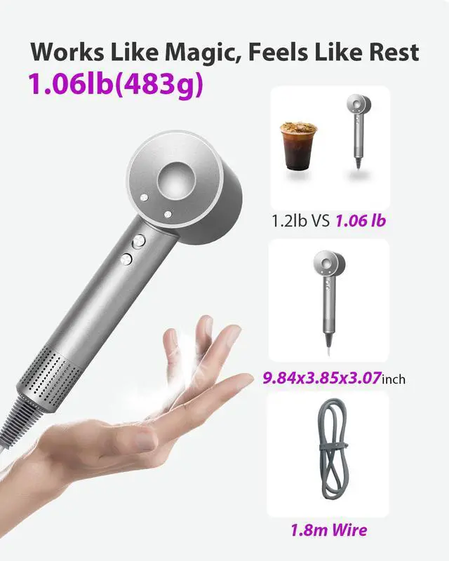 Alt view image 7 of 7 - Hair Dryer with Carry Case, 160,000 RPM High Speed Ionic Blow Dryer