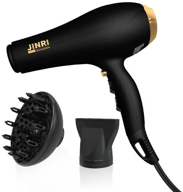 Main image of 2000W Hair Dryer with Negative Ion & Infrared - Black, 3 Heat & 2 Speed, Detachable Air Intake, Concentrator/Diffuser, Hanging Strap