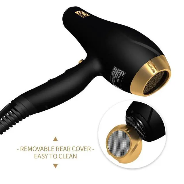 Alt view image 4 of 7 - 2000W Hair Dryer with Negative Ion & Infrared - Black, 3 Heat & 2 Speed, Detachable Air Intake, Concentrator/Diffuser, Hanging Strap