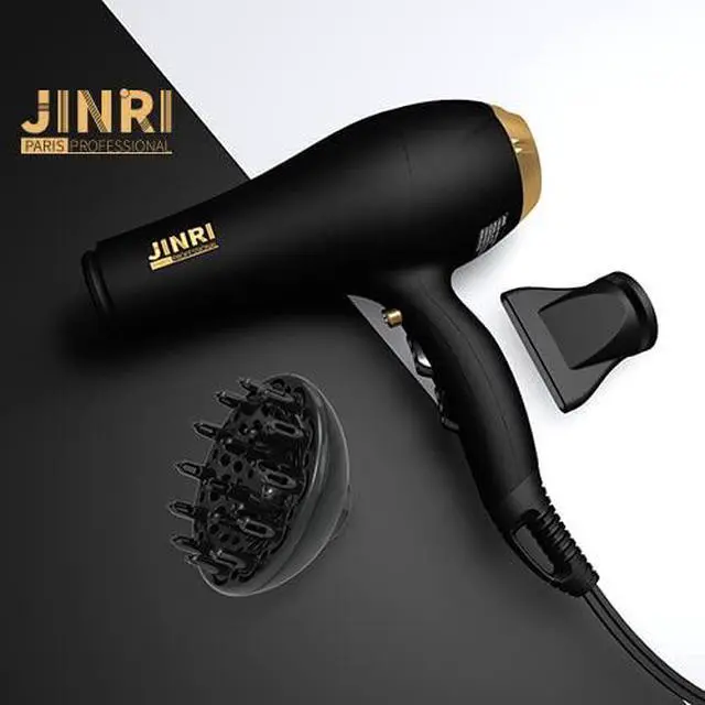 Alt view image 7 of 7 - 2000W Hair Dryer with Negative Ion & Infrared - Black, 3 Heat & 2 Speed, Detachable Air Intake, Concentrator/Diffuser, Hanging Strap