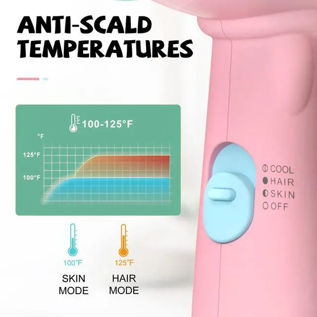 Alt view image 3 of 7 - Kids Hair Dryer, Pink, 500 Watt, Lightweight, Gentle Heat, Safe for Kids, Anti-Scald Design