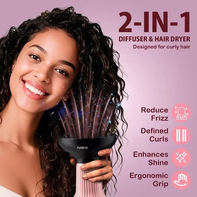 Alt view image 2 of 7 - Diffuser Hair Dryer for Curly Hair, 2-in-1 Hair Dryer with Diffuser