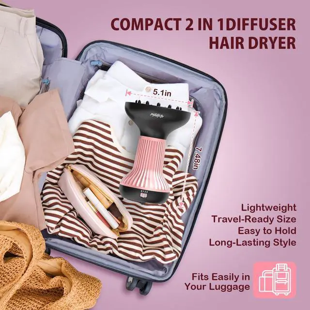 Alt view image 6 of 7 - Diffuser Hair Dryer for Curly Hair, 2-in-1 Hair Dryer with Diffuser