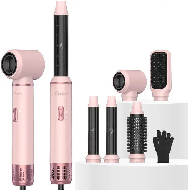 Main image of 5 in 1 Hair Dryer Brush Set, Detachable Hot Air Styler, Blow Dryer Brush, 3 Heat Settings Auto Curling Wrap Styler, Ionic Hair Styling Tools - Straighten Curl Dry Volumize Smooth (Pink)