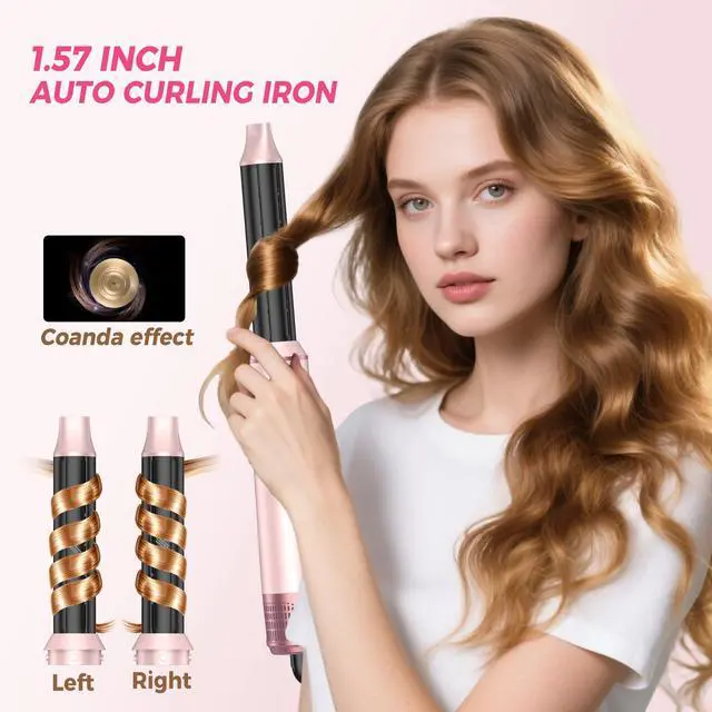 Alt view image 2 of 7 - 5 in 1 Hair Dryer Brush Set, Detachable Hot Air Styler, Blow Dryer Brush, 3 Heat Settings Auto Curling Wrap Styler, Ionic Hair Styling Tools - Straighten Curl Dry Volumize Smooth (Pink)