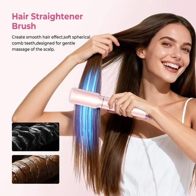 Alt view image 5 of 7 - 5 in 1 Hair Dryer Brush Set, Detachable Hot Air Styler, Blow Dryer Brush, 3 Heat Settings Auto Curling Wrap Styler, Ionic Hair Styling Tools - Straighten Curl Dry Volumize Smooth (Pink)