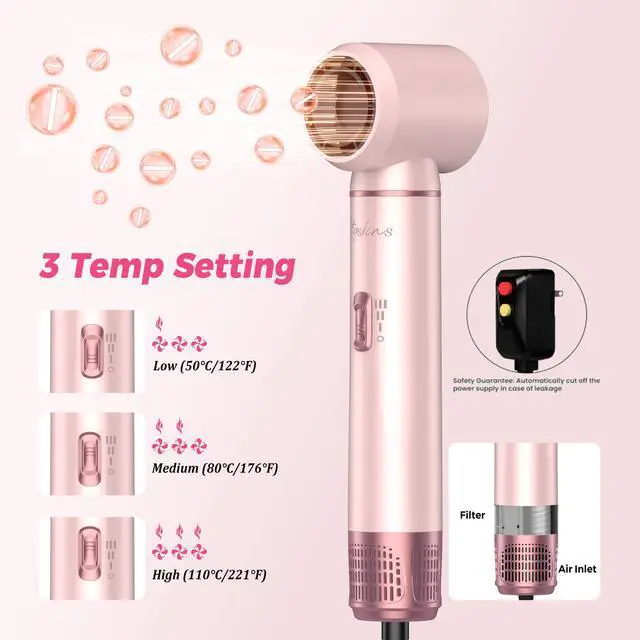 Alt view image 6 of 7 - 5 in 1 Hair Dryer Brush Set, Detachable Hot Air Styler, Blow Dryer Brush, 3 Heat Settings Auto Curling Wrap Styler, Ionic Hair Styling Tools - Straighten Curl Dry Volumize Smooth (Pink)