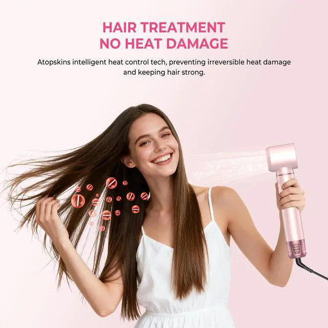 Alt view image 7 of 7 - 5 in 1 Hair Dryer Brush Set, Detachable Hot Air Styler, Blow Dryer Brush, 3 Heat Settings Auto Curling Wrap Styler, Ionic Hair Styling Tools - Straighten Curl Dry Volumize Smooth (Pink)