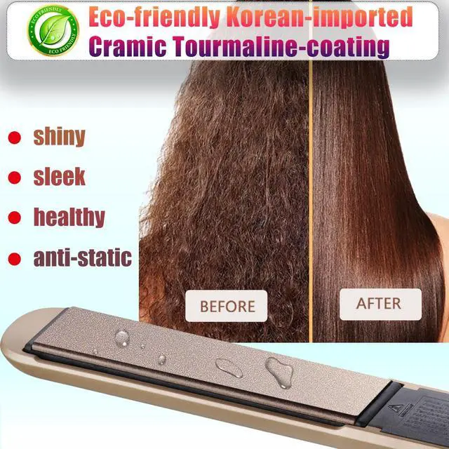 Alt view image 2 of 7 - Ceramic Tourmaline Hair Straighteners LCD Flat Iron MCH 10s Fast Heating Up. 1" 3D Floating Plate Healthy Smooth Home Straightening Tools. Travel Pouch. Dual Voltage. Elegant Gift Box