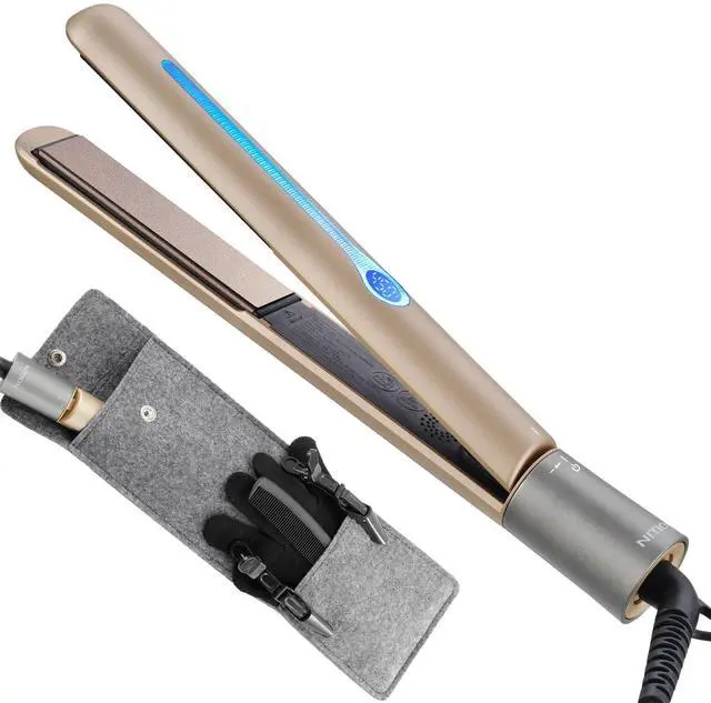 Main image of Ceramic Tourmaline Hair Straighteners LCD Flat Iron MCH 10s Fast Heating Up. 1" 3D Floating Plate Healthy Smooth Home Straightening Tools. Travel Pouch. Dual Voltage. Elegant Gift Box