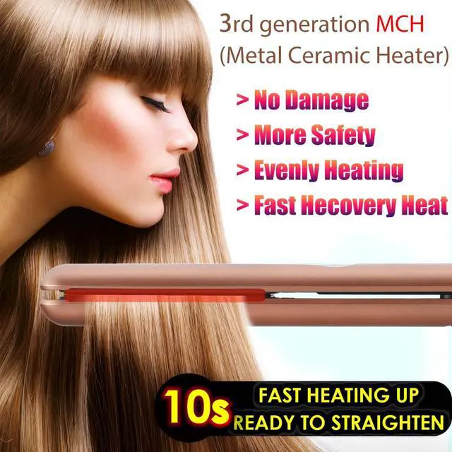 Alt view image 4 of 7 - Ceramic Tourmaline Hair Straighteners LCD Flat Iron MCH 10s Fast Heating Up. 1" 3D Floating Plate Healthy Smooth Home Straightening Tools. Travel Pouch. Dual Voltage. Elegant Gift Box