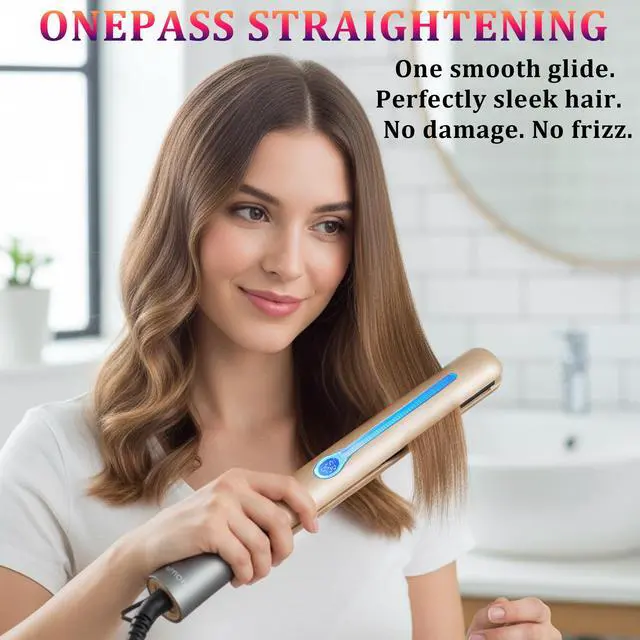 Alt view image 3 of 7 - Ceramic Tourmaline Hair Straighteners LCD Flat Iron MCH 10s Fast Heating Up. 1" 3D Floating Plate Healthy Smooth Home Straightening Tools. Travel Pouch. Dual Voltage. Elegant Gift Box
