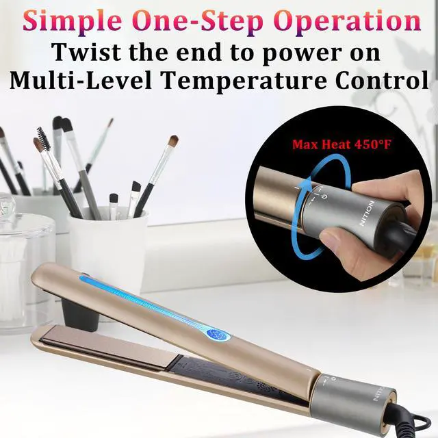 Alt view image 6 of 7 - Ceramic Tourmaline Hair Straighteners LCD Flat Iron MCH 10s Fast Heating Up. 1" 3D Floating Plate Healthy Smooth Home Straightening Tools. Travel Pouch. Dual Voltage. Elegant Gift Box
