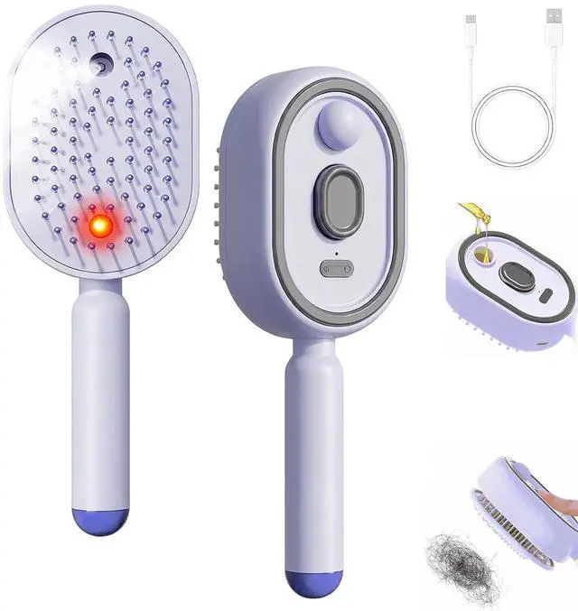 Main image of Electric Steam Brush, Rechargeable Detangling Straightener (Purple)