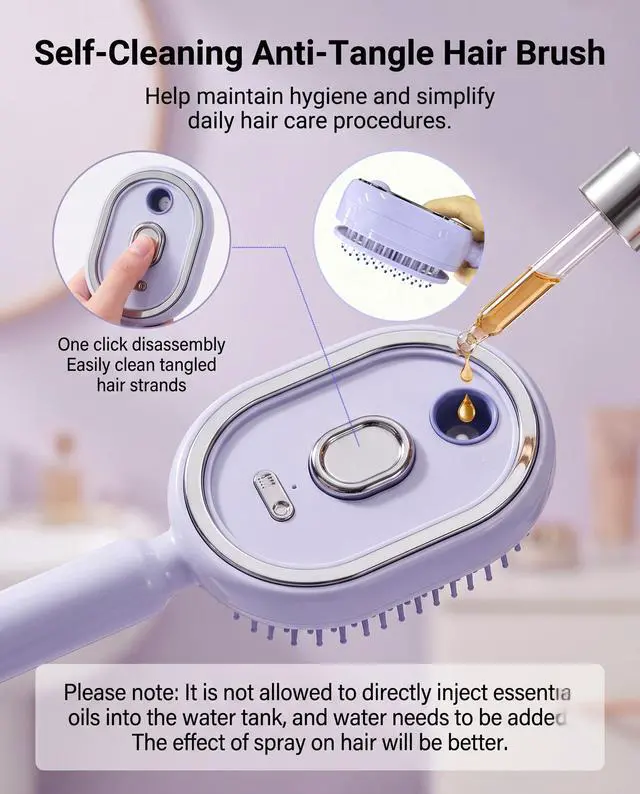 Alt view image 5 of 7 - Electric Steam Brush, Rechargeable Detangling Straightener (Purple)